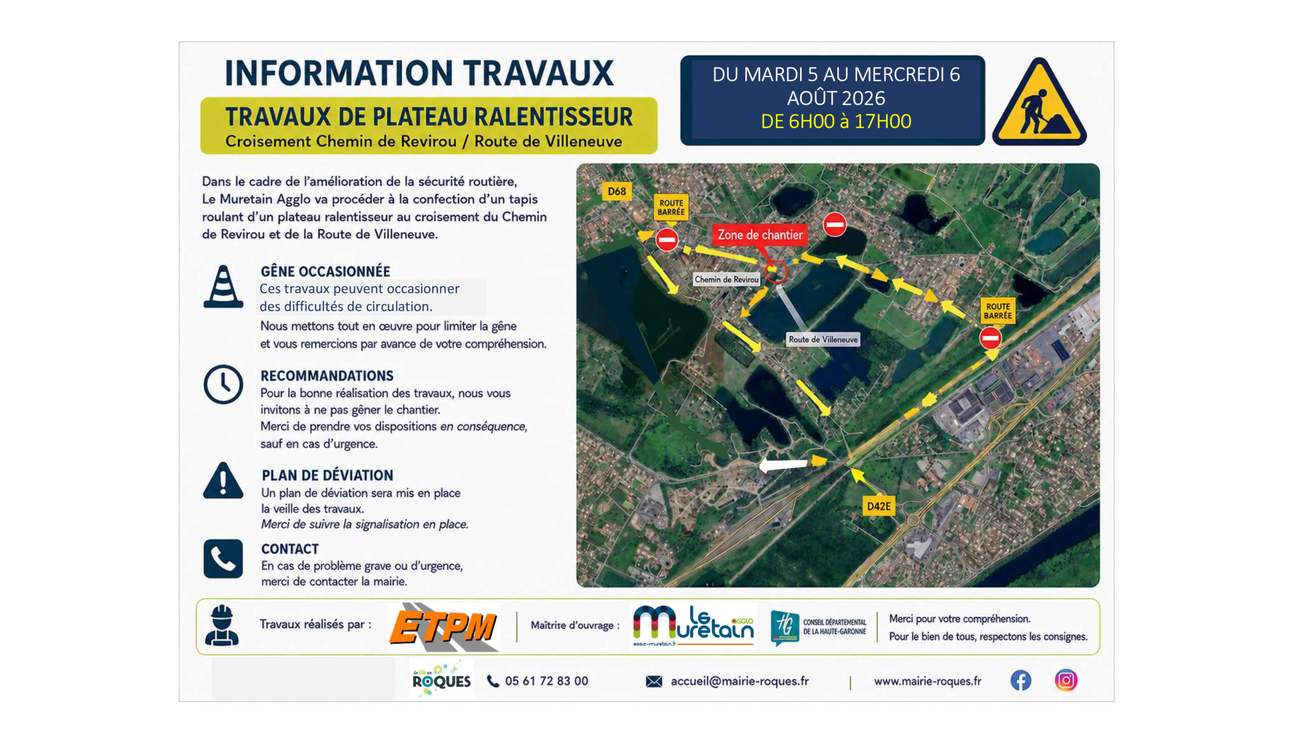 travaux ralentisseur roques croisement chemin de revirou / route de villeneuve